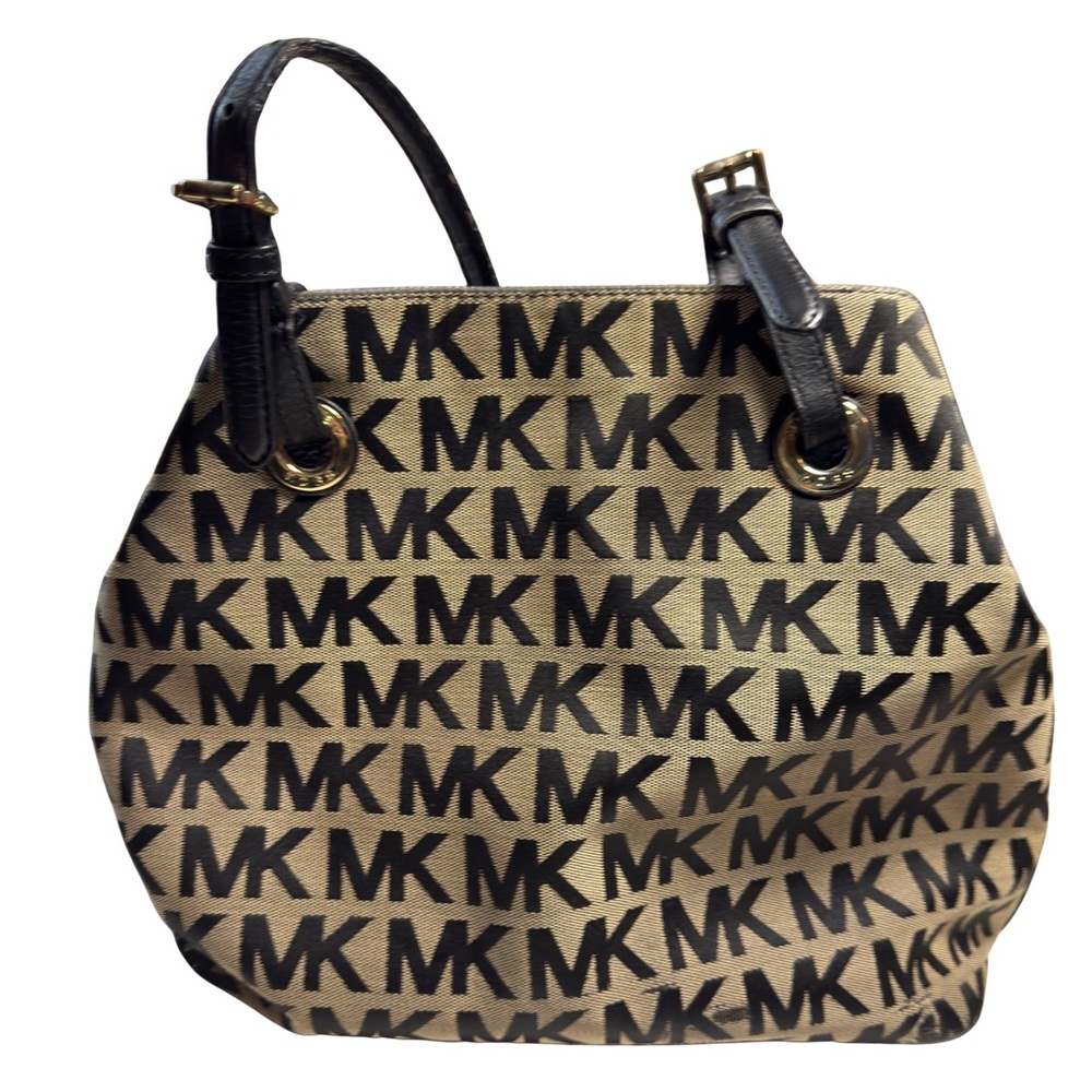 Michael Kors Black and Tan Logo Shoulder Bag